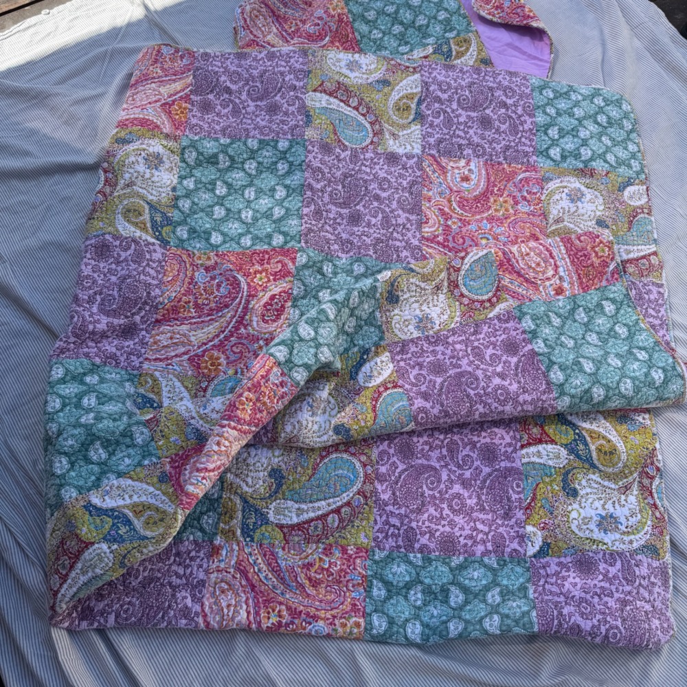 Cynthia Rowley Quilt Set Full Queen Purple Pink Paisley Patchwork 3pc Cotton - Picture 10 of 16